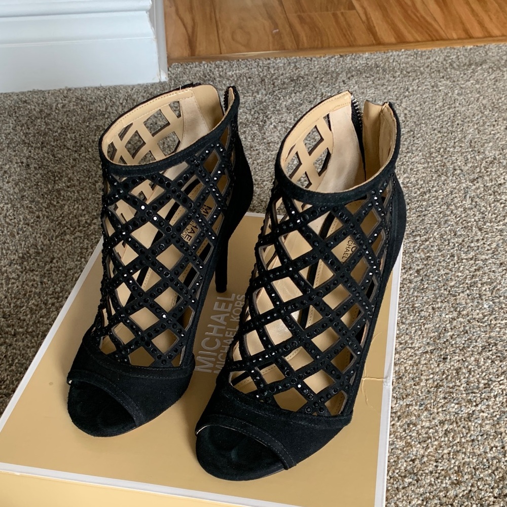 Michael Kors Black Lattice Peep Toe Heels